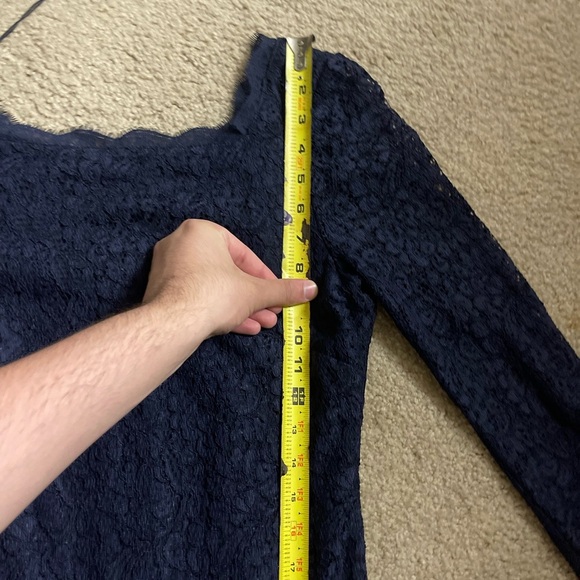 ADRIANNA PAPELL Navy Blue Lace Lined Sheath Dress 3/4 Sleeve Size 8 - Picture 9 of 11